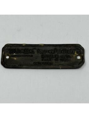 Antique Gold Medal Folding Furniture Co. Brass Tag Plaque Racine WI USA Salvaged
